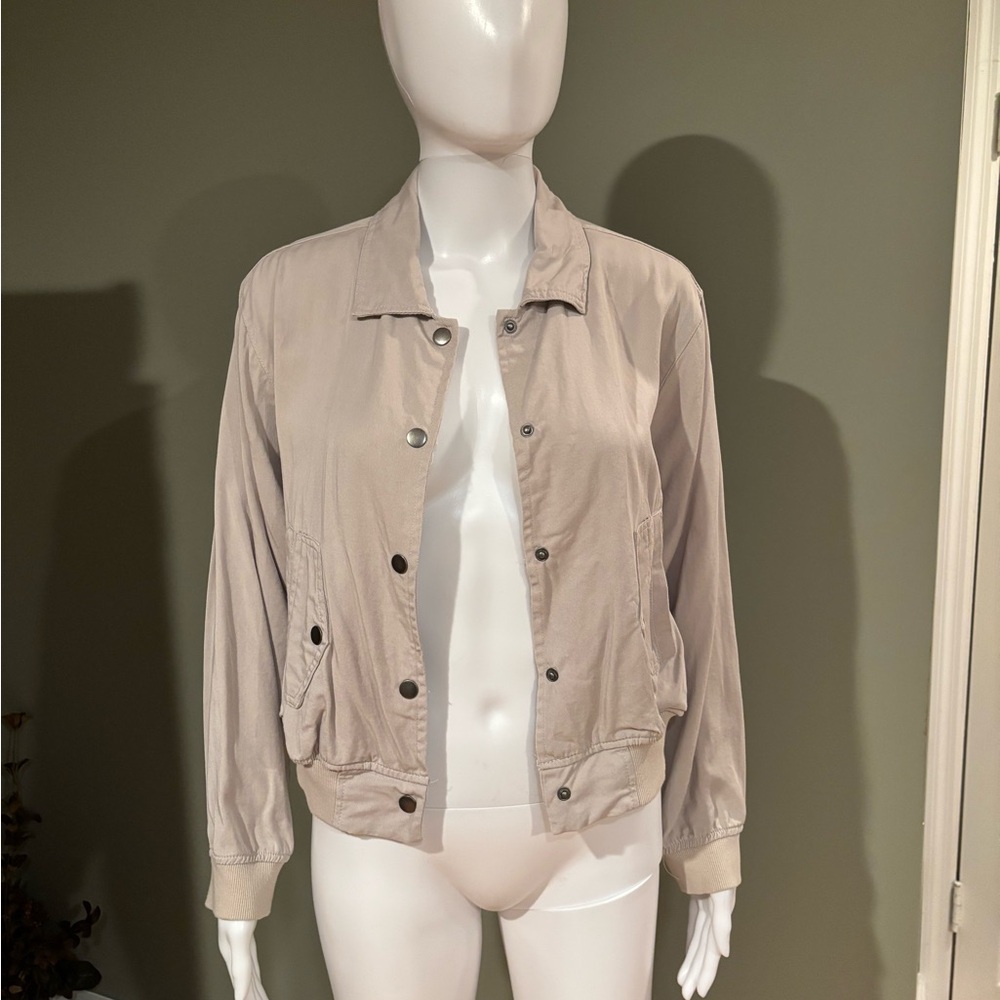 For The Republic Light Beige Bomber Jacket